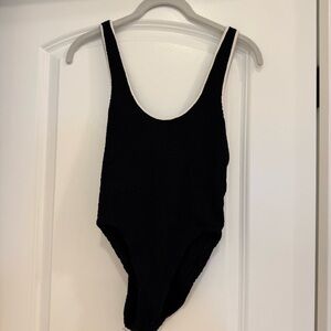 Hunza G Black and White Contrast One-Piece Swimsuit